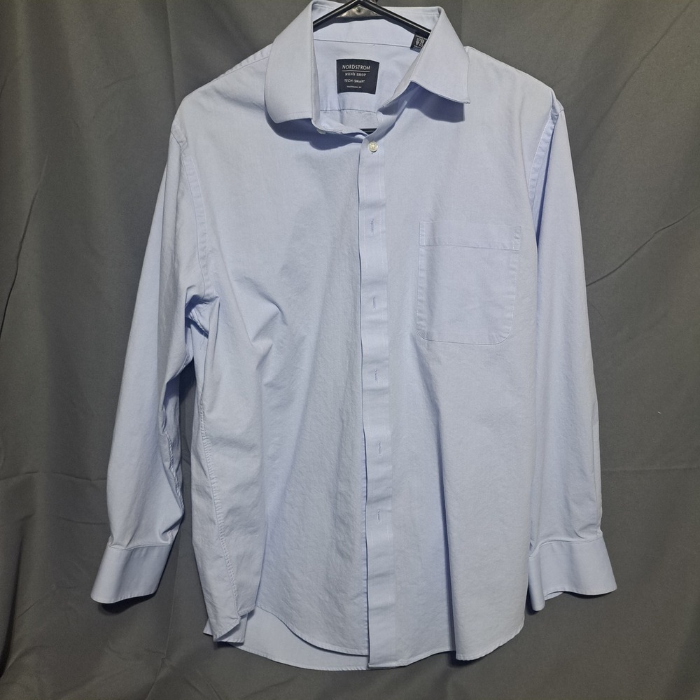 Nordstrom Men's Shop Tech Smart‎ Sz 15 1/2 32-33 Blue Long Sleeve Button Up